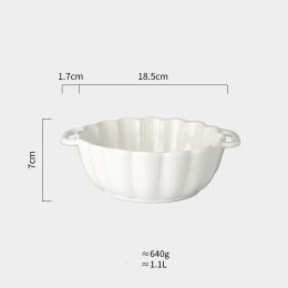 Nordic Household Tableware Large Binaural Salad Ceramic Bowl