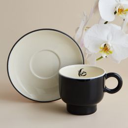 Lily Of The Valley Ceramic Coffee Cup And Saucer Personality Retro Solid Color Black