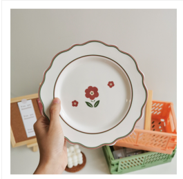 Japanese Style Tulip Ceramic Flat Plate Cute Small  Dinner Plate Dish