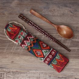 Wooden Chopsticks Spoon Set Travel Portable Tableware