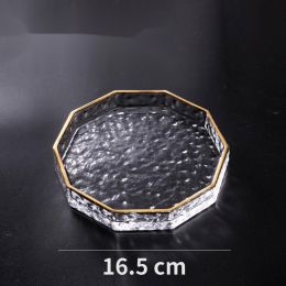 Painted Gold Polygonal Glass Plate Saucer European Style