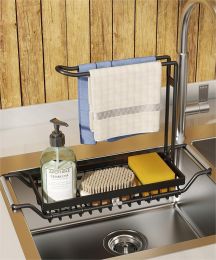 Retractable Stainless Steel Sponge Wipe Drain Rack Kitchen Rag Air Drying Storage Racks