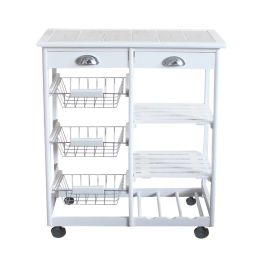 Free shipping Kitchen & Dining Room Cart 2-Drawer 3-Basket 3-Shelf Storage Rack with Rolling Wheels White YJ