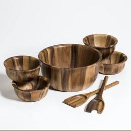 7 Piece - Large Salad Bowl with Servers and 4 Individuals