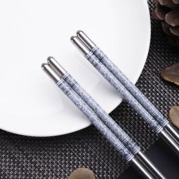 Stainless Steel Blue And White Porcelain Thread High Quality Hollow Chopsticks