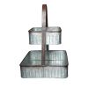 2 Tier Square Galvanized Metal Corrugated Tray with Arched Handle; Gray