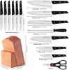 Knife Set with Block, Cookit 15 Pieces Kitchen Knife Set with Pine Block Holder, Knife Block Set with Sharpener, High Stainless Steel Knives with Comf