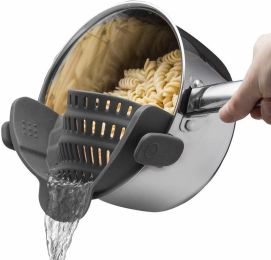 Kitchen Snap N Strain Pot Strainer and Pasta Strainer - Adjustable Silicone Clip On Strainer for Pots, Pans, and Bowls - Gray (Color: Grey)