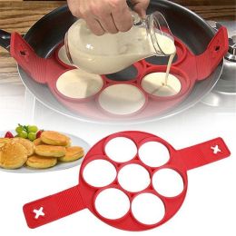 Silicone 7 Holes Fried Egg Mold Pancake Maker Mold Forms Non-Stick Easy Omelette Mold Kitchen Accessories (Color: Red)