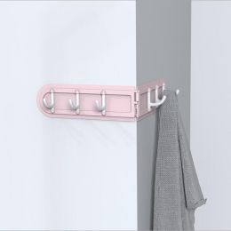 Hook Free Punching 6 Hook Corner Kitchen Bathroom Bedroom Dressing Room Wall Storage Hook Home Folding Coat Hook Without Perforation (Color: Pink)