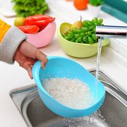 Creative Kitchen Rice Cleaner Rice Sieve Home Rice Bowl Plastic Drain Basket Vegetable Washing Basin Multifunctional (Color: Green, Specification: 22.5*17*12.5)