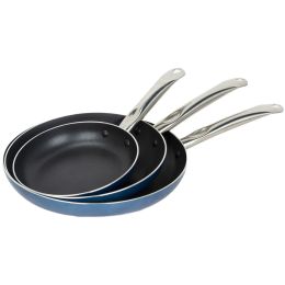 Household Daily Delicacies Pot Safe Non-Stick Cookware Set (Color: Blue, Type: 3 Piece)