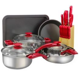 Home Delicacies Hard Anodized Nonstick Cookware Pots and Pans Pieces Set (Color: Red, Material: Hard anodized Aluminum)