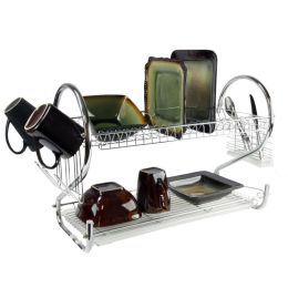 Multiful Functions Houseware Kitchen Storage Stainless Iron Shelf Dish Rack (Color: Silver, size: 22 In)