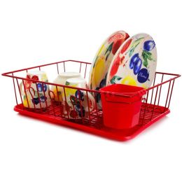 Multiful Functions Houseware Kitchen Storage Stainless Iron Shelf Dish Rack (Color: Red, size: 17.5 In)