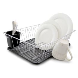 Multiful Functions Houseware Kitchen Storage Stainless Iron Shelf Dish Rack (Color: Black, size: 16 In)