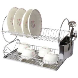 Multiful Functions Houseware Kitchen Storage Stainless Iron Shelf Dish Rack (Color: Silver, size: 17.5 In)