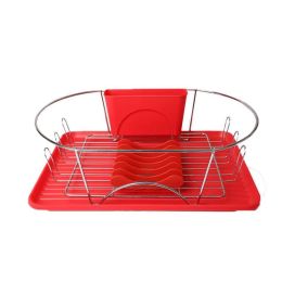 Multiful Functions Houseware Kitchen Storage Stainless Iron Shelf Dish Rack (Color: Red, size: 17 In)
