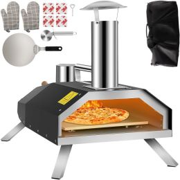 Outdoor Party Stainless Steel Portable Wood Pellet Burning Pizza Oven With Accessories (Shape: Arched, Color: Black A)