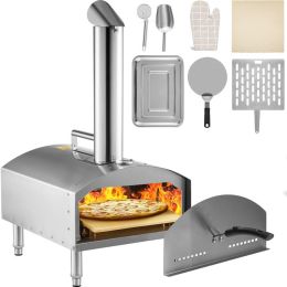 Outdoor Party Stainless Steel Portable Wood Pellet Burning Pizza Oven With Accessories (Shape: Arched, Color: Silver A)