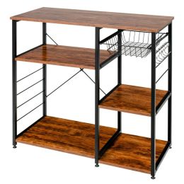Home Kitchen Baker's Rack Microwave And Food Industrial Shelf (Color: Brown, size: 35.5"x 16" x 33.5")