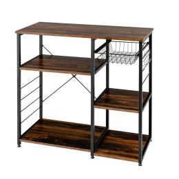 Home Kitchen Baker's Rack Microwave And Food Industrial Shelf (Color: Walnut, size: 35.5"x 16" x 33.5")