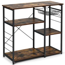 Home Kitchen Baker's Rack Microwave And Food Industrial Shelf (Color: Rustic Brown, size: 35.5"x 16" x 33.5")