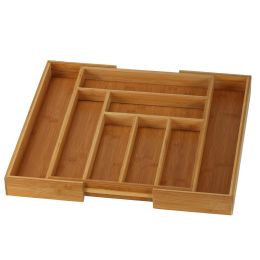 Expandable Kitchen Utensils Drawer Organizer  For Bamboo Flatware Organizer (Color: Natural A)