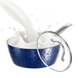 Aluminum Ceramic Coating Cooking Pot Milk Pan Non Stick Saucepan Casserole Dish (Color: Blue, size: 1.5 L)