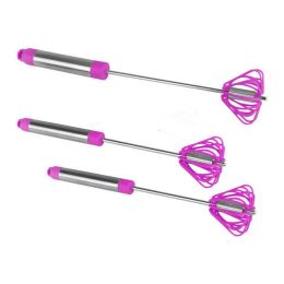 Home Commercial Rotating Turbo Push Self Turning Whisk Mixer Milk Frother 3-Pack (Color: Purple, Material: Stainless steel)