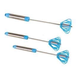 Home Commercial Rotating Turbo Push Self Turning Whisk Mixer Milk Frother 3-Pack (Color: Blue, Material: Stainless steel)
