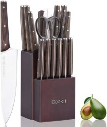 Kitchen Knife Sets, Cookit 15 Piece Knife Sets with Block for Kitchen Chef Knife Stainless Steel Knives Set Serrated Steak Knives with Manual Sharpene (Color: kitchen knife)