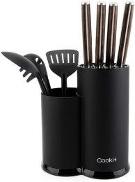 Knife Block Holder, Cookit Universal Knife Block without Knives, Unique Double-Layer Wavy Design, Round Black Knife Holder for Kitchen, Space Saver Kn (Color: Double barrel knife holder)
