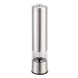 Electric Salt Pepper Grinder with Light Adjustable Coarseness Stainless Steel Salt Pepper Shaker (Color: Silver)