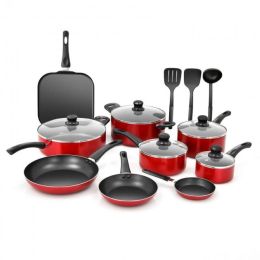 Home Delicacies Hard Anodized Nonstick Cookware Pots and Pans Pieces Set (Color: Black & Red, Material: Hard anodized Aluminum)