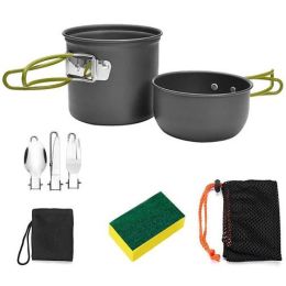 Outdoor Hiking Picnic Camping Cookware Set Picnic Stove Aluminum Pot Pans Kit (Color: Grey, Type: 8 Pcs)