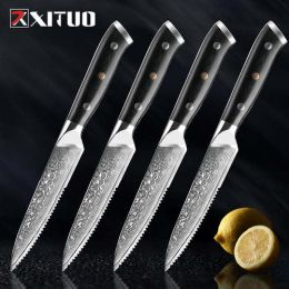 XITUO Damascus steel steak knife g10 handle knife set home dinner (Color: White)