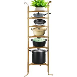 6-Tier Cookware Stand; Carbon Steel Multi-Layer Pot Rack; 61.2-inch Cookware Shelf; Matt Cookware Storage Tower; Unassembled Kitchen Corner Shelf Rack (Color: Copper, Material: Carbon Steel)