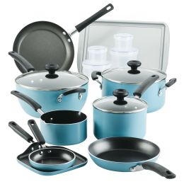 20 Pc Easy Clean Aluminum Nonstick Cookware Pots and Pans Set (Color: Aqua, Material: Aluminum)