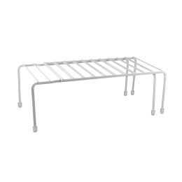 Expandable Kitchen Counter Metal Stackable Cabinet Shelf Bathroom Organizer Rack Holder (Color: White)