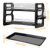 2 Tier Dish Drying Rack Drainboard Set Anti-Rust Dish Drainer Shelf Tableware Holder Cup Holder For Kitchen Counter Storage