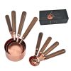 Kitchen Accessories 4Pcs/Set Measuring Cups Spoons Stainless Steel Plated Copper Wooden Handle Cooking Baking Tools
